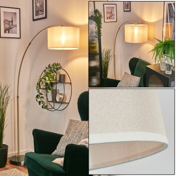 Bassagoda Staande lamp, Booglampen Messing, Zwart, 1-licht, Stoffen kap