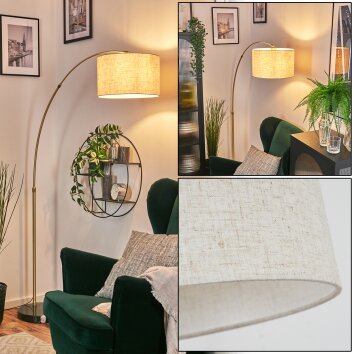 Bassagoda Staande lamp, Booglampen Messing, Zwart, 1-licht, Stoffen kap