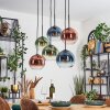 Koyoto Hanglamp, Kogellampje, Hanglamp Blauw, Groen, Duidelijk, Koperkleurig, 6-lichts