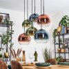 Koyoto Hanglamp, Kogellampje, Hanglamp Blauw, Groen, Duidelijk, Koperkleurig, 6-lichts