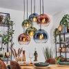 Koyoto Hanglamp, Kogellampje, Hanglamp Blauw, Groen, Duidelijk, Koperkleurig, 6-lichts