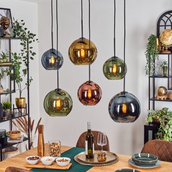 Koyoto Hanglamp, Kogellampje, Hanglamp Blauw, Goud, Groen, Koperkleurig, 6-lichts