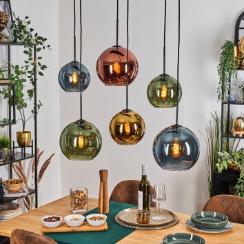 Koyoto Hanglamp, Kogellampje, Hanglamp Blauw, Goud, Groen, Koperkleurig, 6-lichts