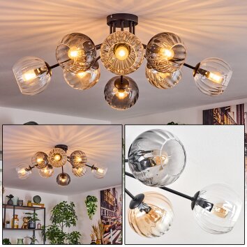 Koyoto Plafondlamp, Kogellampje 85 cm Amber, Duidelijk, Rookkleurig, 8-lichts