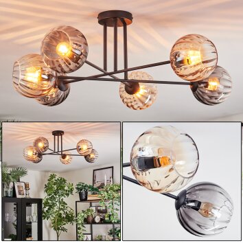 Koyoto Plafondlamp, Kogellampje 78 cm Amber, Duidelijk, Rookkleurig, 6-lichts
