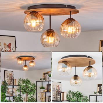 Koyoto Plafondlamp, Kogellampje Natuurlijke kleuren, Zwart, 3-lichts