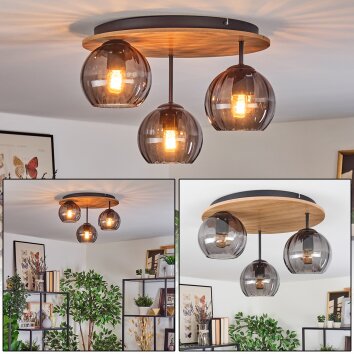 Koyoto Plafondlamp, Kogellampje Natuurlijke kleuren, Zwart, 3-lichts