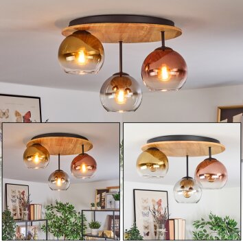 Koyoto Plafondlamp, Kogellampje 50 cm Natuurlijke kleuren, Zwart, 3-lichts