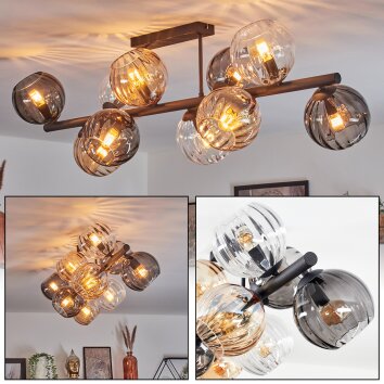 Koyoto Plafondlamp, Kogellampje Amber, Duidelijk, Rookkleurig, 10-lichts
