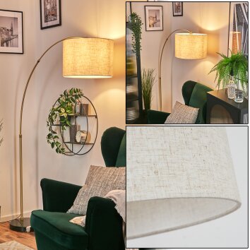 Bassagoda Staande lamp, Booglampen Messing, Zwart, 1-licht, Stoffen kap