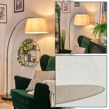 Bassagoda Staande lamp, Booglampen Chroom, Zwart, 1-licht, Stoffen kap