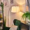 Bassagoda Staande lamp, Booglampen Koperkleurig, Zwart, 1-licht, Stoffen kap