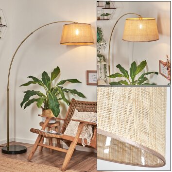 Sabadim Staande lamp, Booglampen Messing, Zwart, 1-licht, Stoffen lampenkap