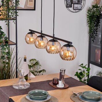 Koyoto Hanglamp, Kogellampje, Hanglamp Amber, 4-lichts