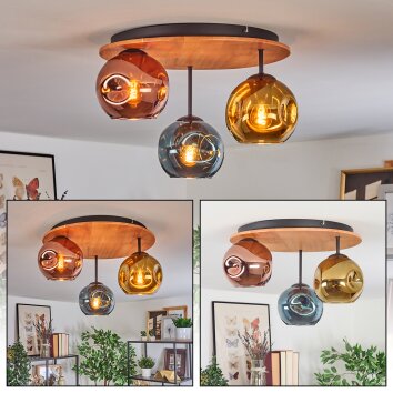 Ripoll Plafondlamp, Kogellampje Natuurlijke kleuren, Zwart, 3-lichts