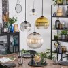 Koyoto Hanglamp, Kogellampje, Cluster hanglamp Amber, Goud, Duidelijk, Rookkleurig, 4-lichts