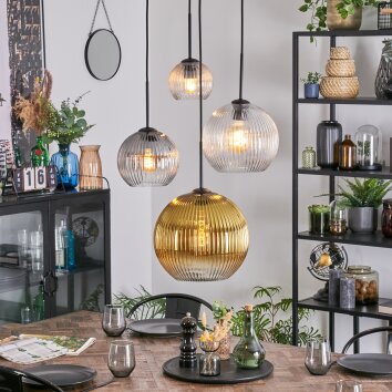 Koyoto Hanglamp, Kogellampje, Cluster hanglamp Amber, Goud, Duidelijk, Rookkleurig, 4-lichts