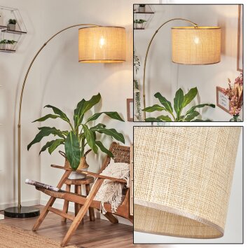 Sabadim Staande lamp, Booglampen Messing, Zwart, 1-licht, Stoffen lampenkap
