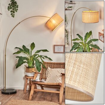 Sabadim Staande lamp, Booglampen Messing, Zwart, 1-licht, Stoffen kap