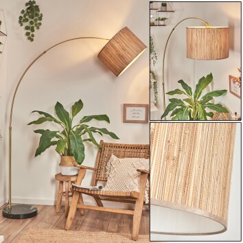 Bongal Staande lamp, Booglampen Messing, Zwart, 1-licht, Stoffen lampenkap