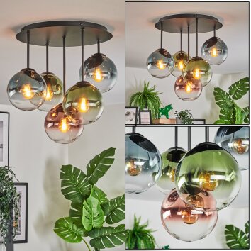 Gastor Plafondlamp, Kogellampje 45 cm Blauw, Groen, Duidelijk, Koperkleurig, 5-lichts