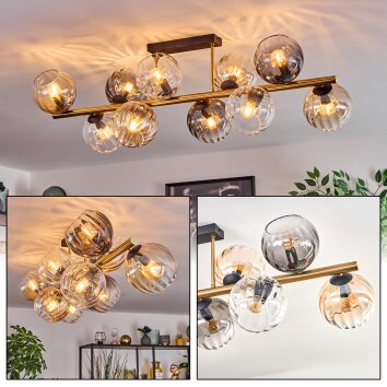 Koyoto Plafondlamp, Kogellampje Goud, Zwart, 10-lichts