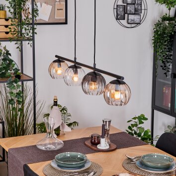 Koyoto Hanglamp, Kogellampje, Hanglamp Amber, Duidelijk, Rookkleurig, 4-lichts