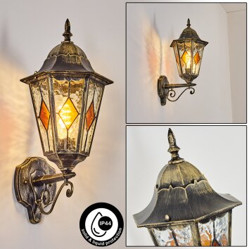 Hongkong Wandlamp voor buiten, Wandlamp Goud, Zwart, 1-licht