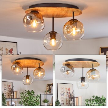 Ripoll Plafondlamp, Kogellampje Natuurlijke kleuren, Zwart, 3-lichts