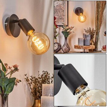 Geira Plafondspot, Wandlamp, Muurspot Zwart, 1-licht
