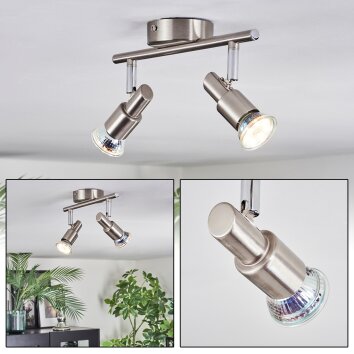 Firan Plafondlamp, Plafondspot LED Nikkel mat, 2-lichts