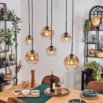 Ripoll Hanglamp, Kogellampje, Hanglamp Amber, Duidelijk, 6-lichts