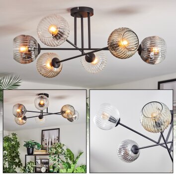 Ripoll Plafondlamp, Kogellampje Amber, Duidelijk, Rookkleurig, 6-lichts