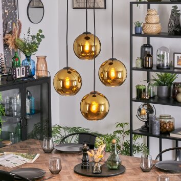 Koyoto Hanglamp, Kogellampje, Cluster hanglamp Goud, 4-lichts