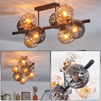 Koyoto Plafondlamp, Kogellampje Amber, Rookkleurig, 8-lichts