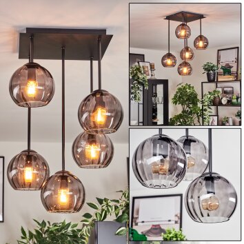 Koyoto Plafondlamp, Kogellampje Rookkleurig, 5-lichts
