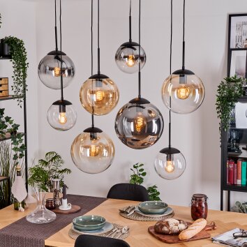 Gastor Hanglamp, Kogellampje, Hanglamp Amber, Chroom, Duidelijk, Rookkleurig, 8-lichts