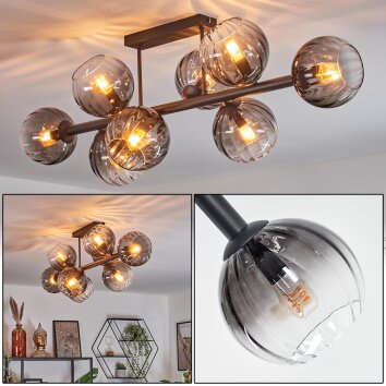 Koyoto Plafondlamp, Kogellampje Duidelijk, Rookkleurig, 8-lichts
