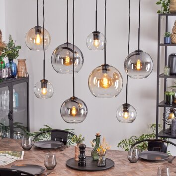 Koyoto Hanglamp, Kogellampje, Hanglamp Amber, Duidelijk, Rookkleurig, 8-lichts