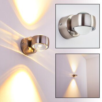 Rio Licht omhoog & omlaag, Wandlamp, Wandarmatuur met lens LED Zilver, 2-lichts