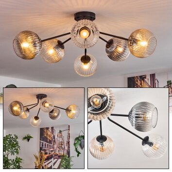Koyoto Plafondlamp, Kogellampje 73 cm Amber, Duidelijk, Rookkleurig, 6-lichts