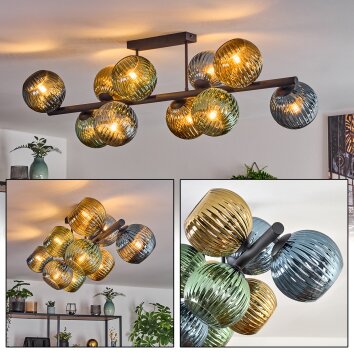 Koyoto Plafondlamp, Kogellampje Blauw, Goud, Groen, 10-lichts