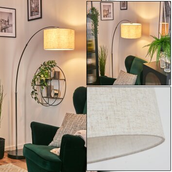 Bassagoda Staande lamp, Booglampen Chroom, Zwart, 1-licht, Stoffen lampenkap