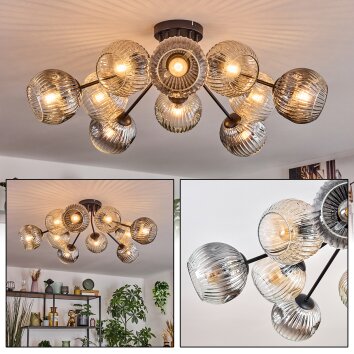Ripoll Plafondlamp, Kogellampje Amber, Duidelijk, Rookkleurig, 10-lichts