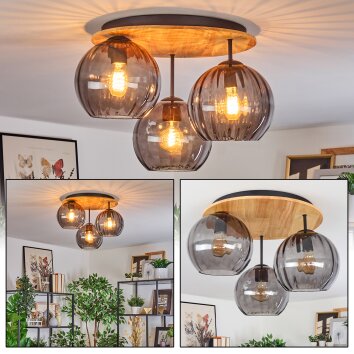 Koyoto Plafondlamp, Kogellampje 40 cm Natuurlijke kleuren, Zwart, 3-lichts