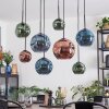 Ripoll Hanglamp, Kogellampje, Hanglamp Blauw, Groen, Koperkleurig, 8-lichts