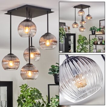 Koyoto Plafondlamp, Kogellampje Duidelijk, Rookkleurig, 5-lichts