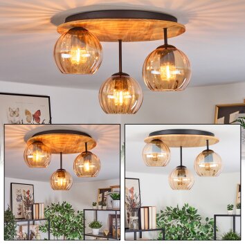 Koyoto Plafondlamp, Kogellampje 40 cm Natuurlijke kleuren, Zwart, 3-lichts