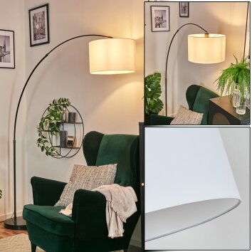 Soungou Staande lamp, Booglampen Chroom, Zwart, 1-licht, Stoffen lampenkap