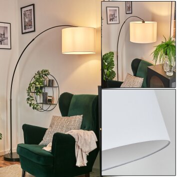 Bassagoda Staande lamp, Booglampen Chroom, Zwart, 1-licht, Stoffen kap